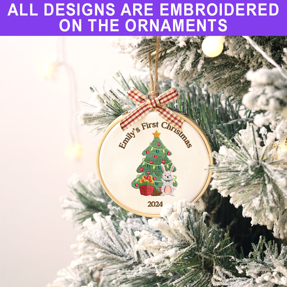 MeMate EMBROIDERED Christmas Baby Ornaments, DIY First Christmas Ornament, Personalized Christmas Ornament, Hand Made Ornament with BOW, Personalized Baby Ornament 2024, Christmas Tree Décor, New Baby Gift