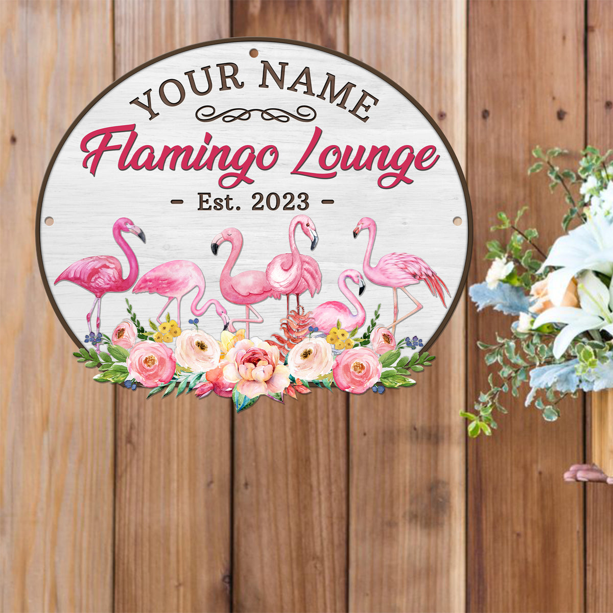 MeMate Flamingo House Metal Sign, Flamingo Lounge Signs, Flamingo House Outdoor Décor, Personalized Flamingo Tropical Sign, Flamingo Metal Sign Housewarming Gift for Family Friend