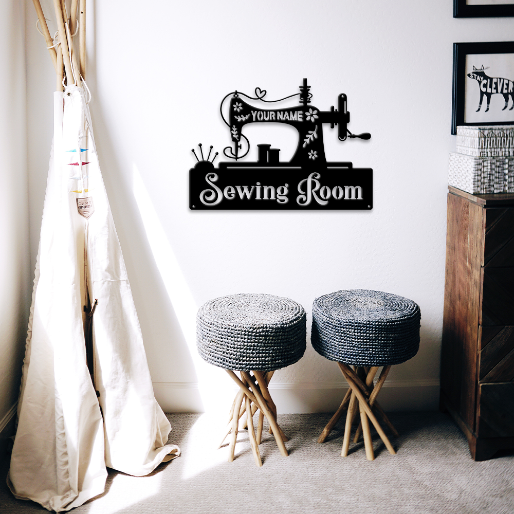 MeMate Sewing Room Sign, Custom Craft Room Décor Metal Signs for Women, Retro Style Craft Room, Personalized Sewing Door Signs, Vintage Plaque for Sewing Room, Quilting Room Decoration (Sewing)