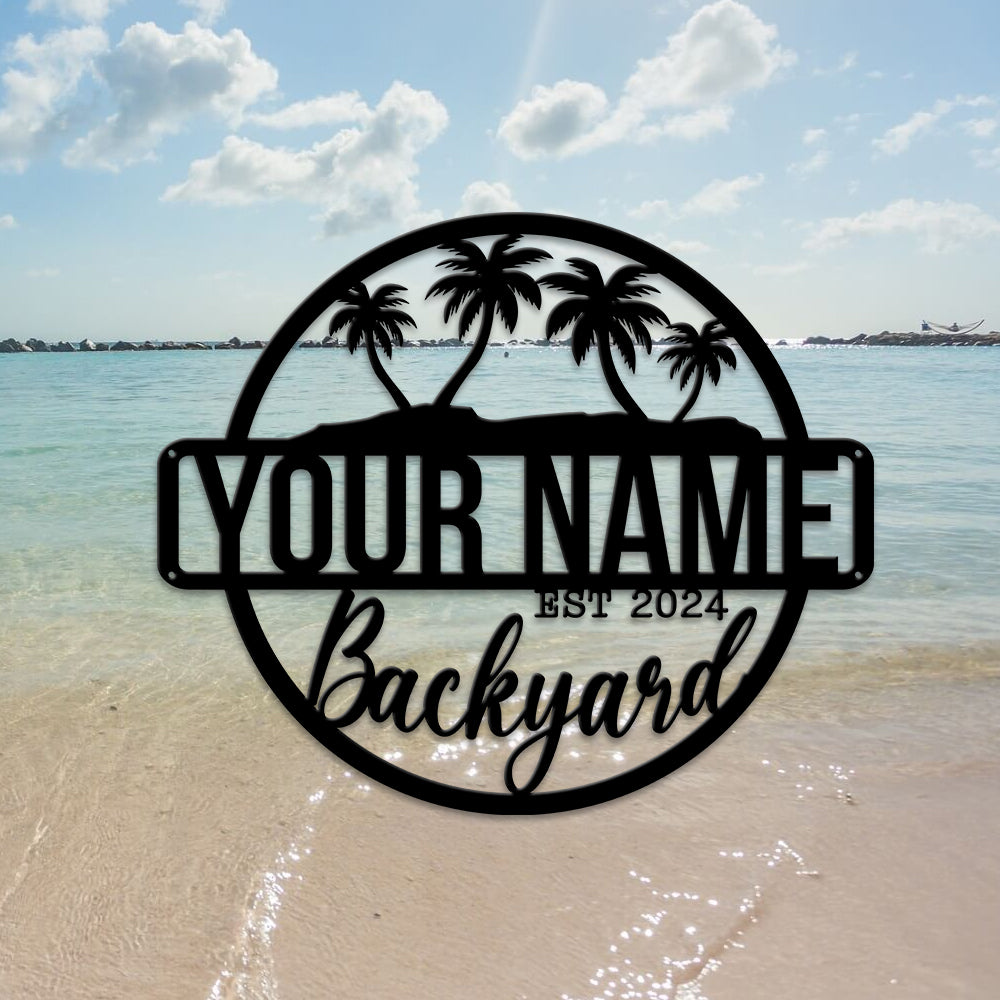 MeMate Backyard Paradise Sign, Patio Sign Outdoor Decor, Personalized Name Metal Sign for Backyard, Custom Name Signs for Backyard, Large Metal Sign for Outside, Housewarming Gifts…