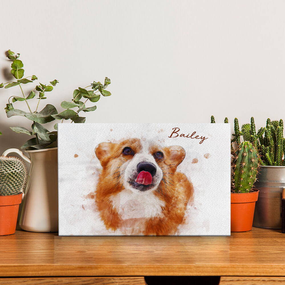 Custom Pet Art Water Color Photo Desktop Plaque