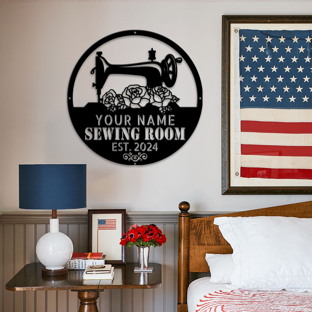 MeMate Metal Sewing Room Sign 5 Sizes for Home Decor, Quilting Room Decoration, Personalized Sewing Room Door Signs, Custom Sewing Room Décor for Women, Retro Style Craft Room, Vintage Plaque for Sewing Room