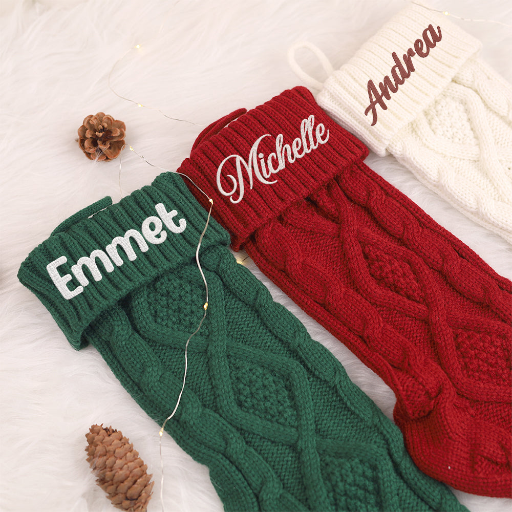 MeMate Christmas Stockings 2024, Embroidered Christmas Stocking, Personalized Christmas Stocking with Name, Custom Knitted Stockings, Family Christmas Stockings, Holiday Stockings