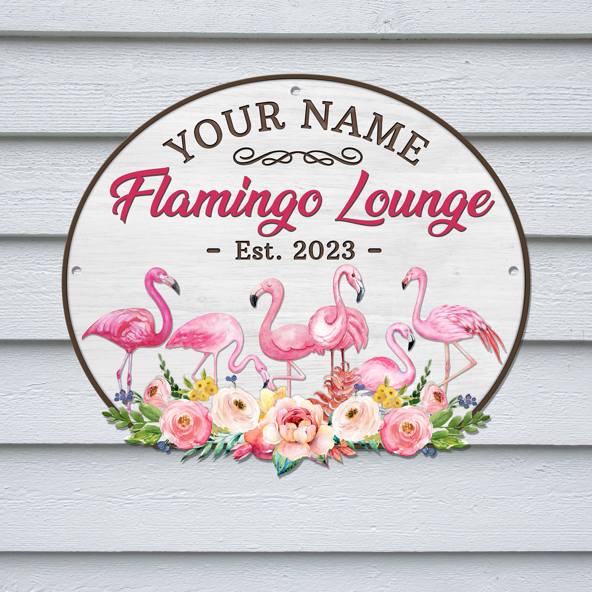 MeMate Flamingo House Metal Sign, Flamingo Lounge Signs, Flamingo House Outdoor Décor, Personalized Flamingo Tropical Sign, Flamingo Metal Sign Housewarming Gift for Family Friend