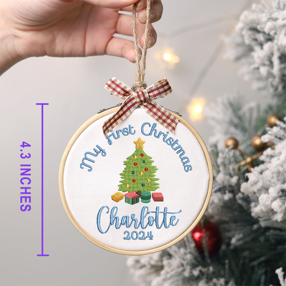 MeMate EMBROIDERED Christmas Baby Ornaments, DIY First Christmas Ornament, Personalized Christmas Ornament, Hand Made Ornament with BOW, Personalized Baby Ornament 2024, Christmas Tree Décor, New Baby Gift