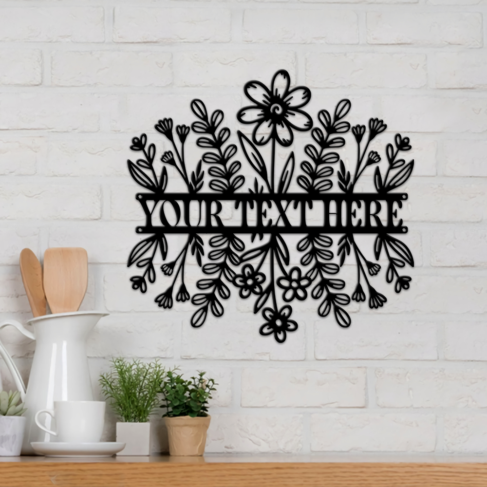 MeMate Flowers Garden Sign, Custom Name Sign Metal for Flowers Lovers, Garden Sign to Personalize, Flowers Art Decorations, Personalized Flowers Sign, 8-24 inches Large Metal Sign, Housewarming Gifts