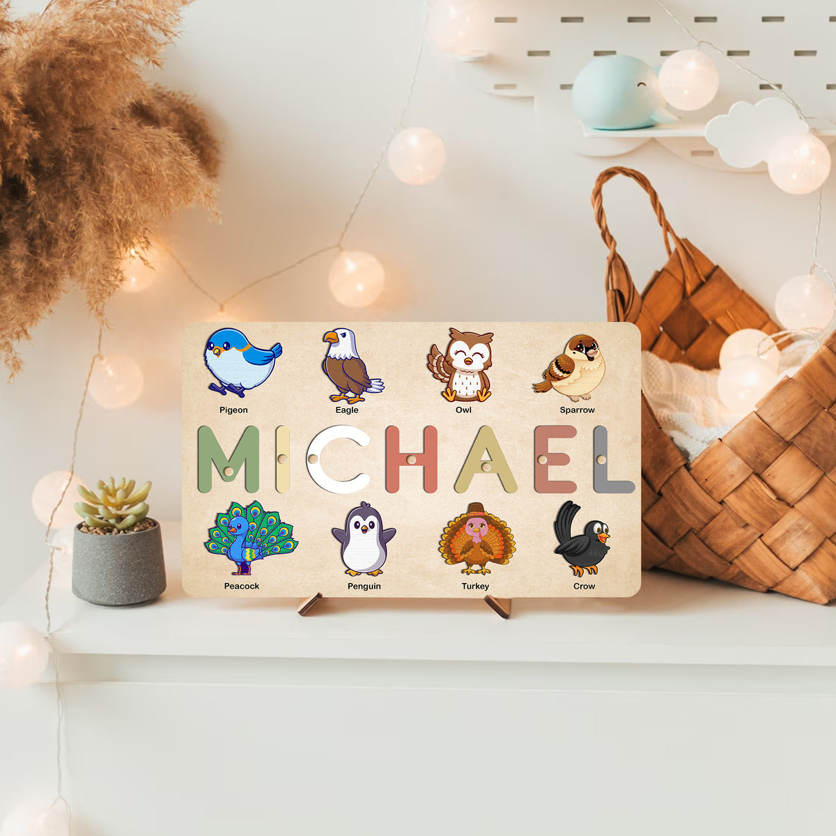MeMate Custom Baby Puzzle, Personalized Baby Name Puzzle with Birds, Educational Gift for Learning Bird Animal, Unique Baby Gifts