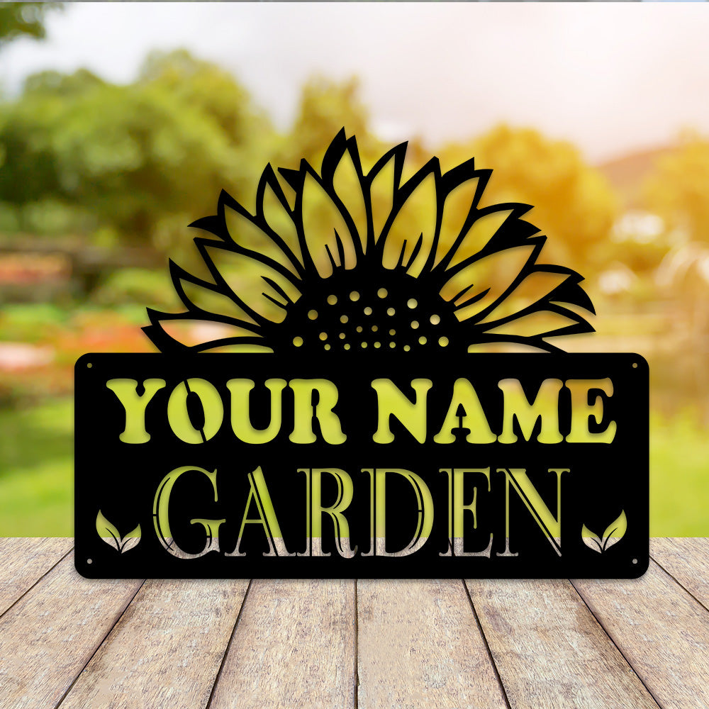 MeMate Personalized Metal Sign for Sunflower Garden, Custom Name Signs for Garden, Porch, Deck, Large Metal Garden Sign