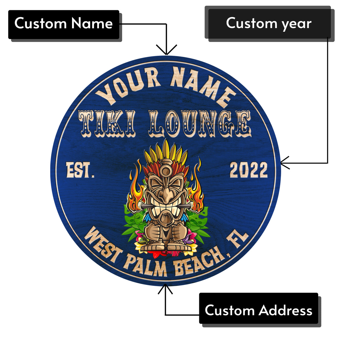 MeMate Tiki Bar Signs Personalized Name Color Wooden Sign Outdoor, Tiki Bar Decor, Customized Tiki Sign, Tiki Lounge Decorations for Wall, Wood Plaque for Backyards Patio Housewarming Gifts