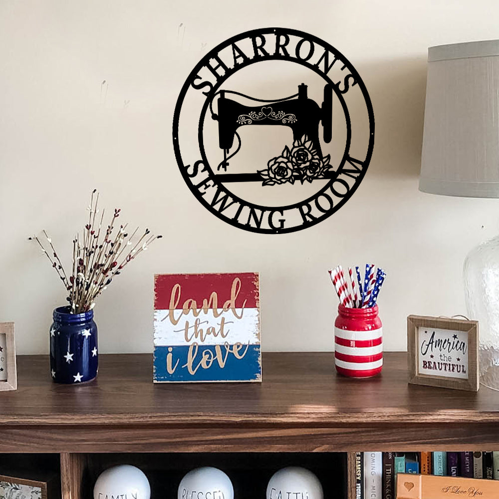 MeMate Sewing Room Sign 5 Sizes for Home Decor, Personalized Sewing Door Signs, Custom Craft Room Décor Metal Signs for Women, Retro Style Craft Room, Quilting Room Decoration, Vintage Plaque for Sewing Room
