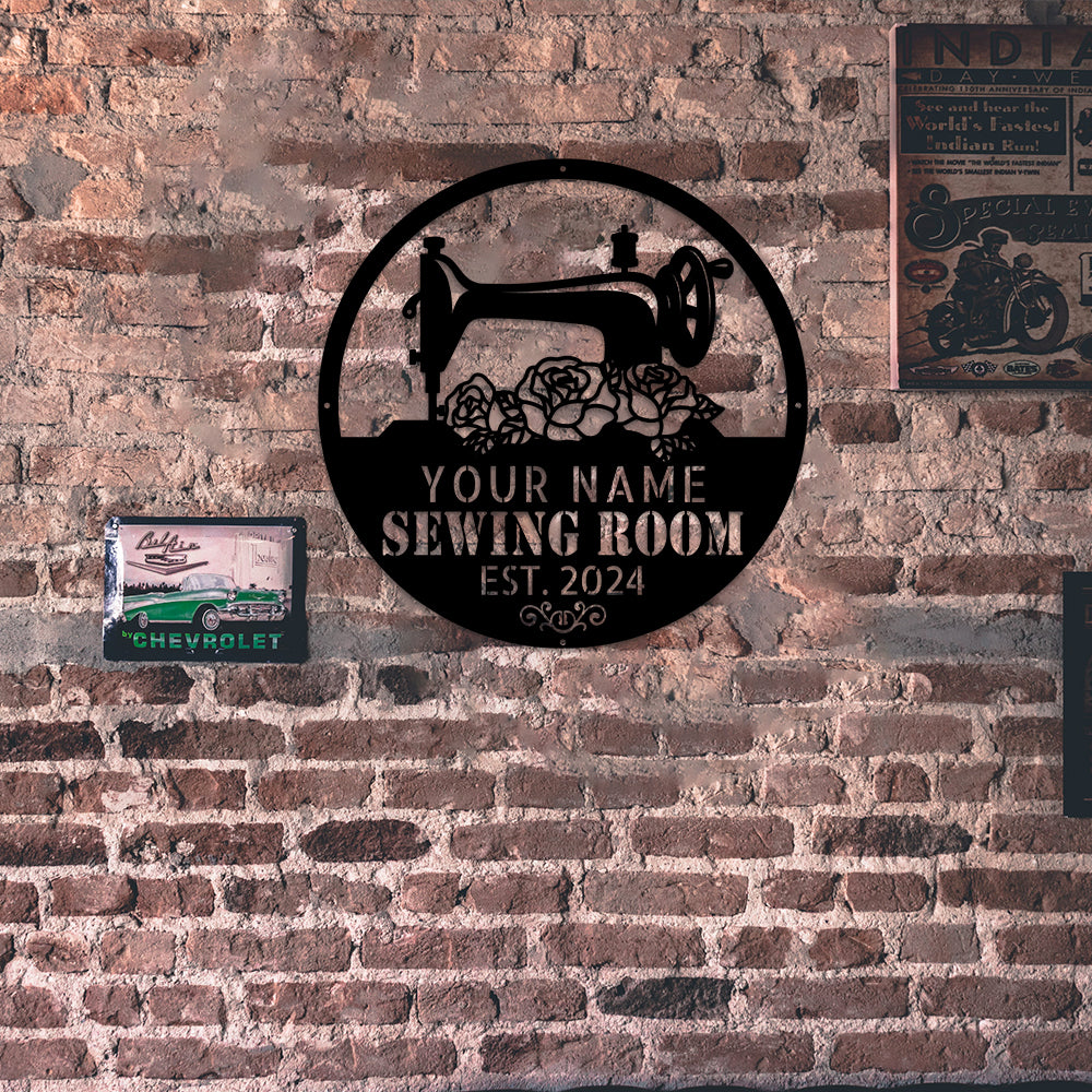 MeMate Metal Sewing Room Sign 5 Sizes for Home Decor, Quilting Room Decoration, Personalized Sewing Room Door Signs, Custom Sewing Room Décor for Women, Retro Style Craft Room, Vintage Plaque for Sewing Room