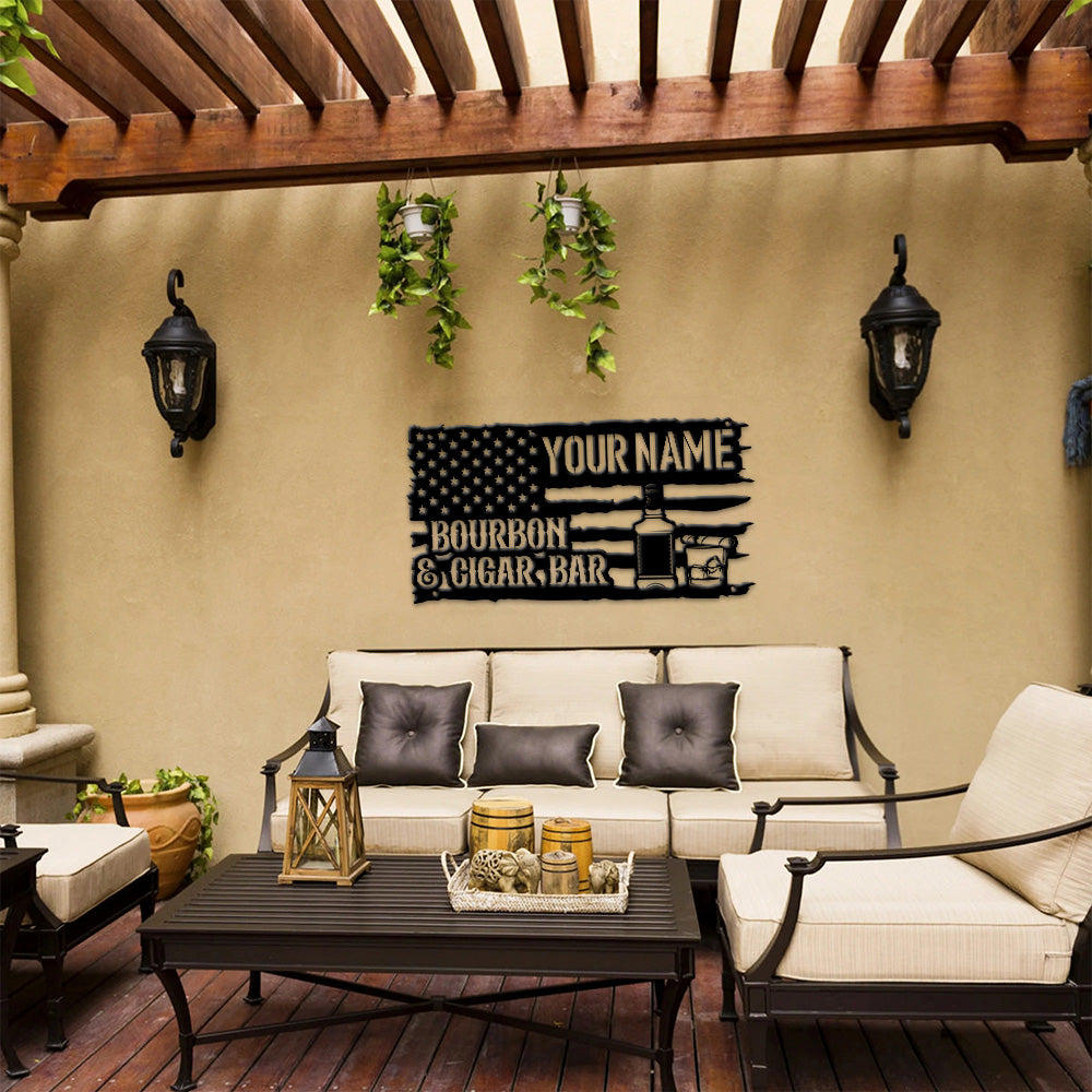 MeMate Bourbon Bar Sign for Bar Decoration, Indoor Outdoor Bar Decor, Personalized Metal Sign for Bar, Custom Name Signs for Bar, Large Metal Sign for Outside, Home Bar Gifts