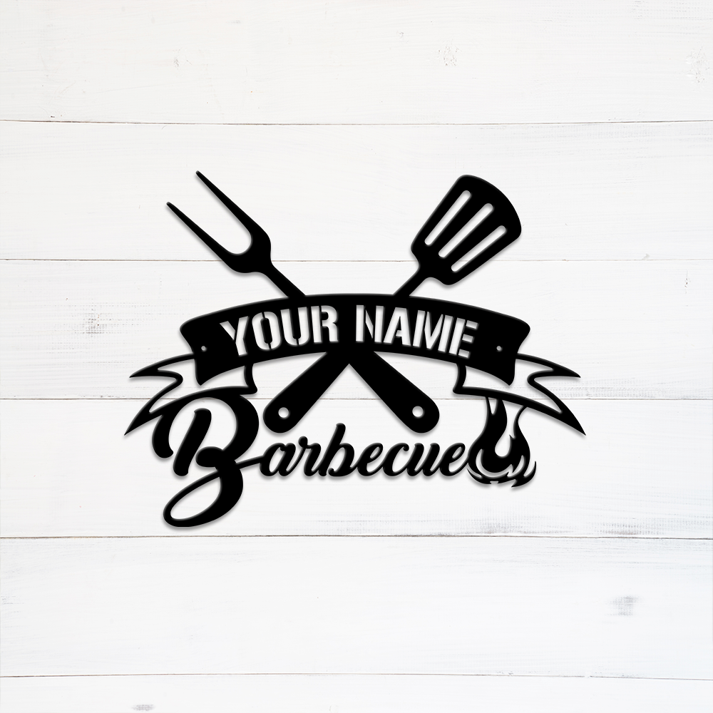 MeMate BBQ Sign, Barbecue Sign for Patio Decoration, BBQ Zone Patio Sign, Outdoor Decor, Personalized Metal Sign for Backyard, Custom Name Signs for Backyard, Large Metal Sign for Outside, Housewarming Gifts