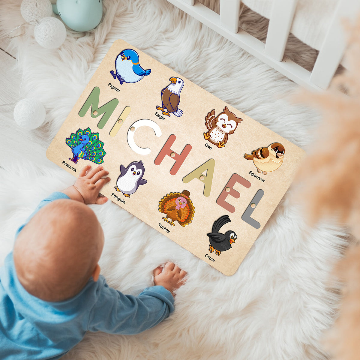 MeMate Custom Baby Puzzle, Personalized Baby Name Puzzle with Birds, Educational Gift for Learning Bird Animal, Unique Baby Gifts