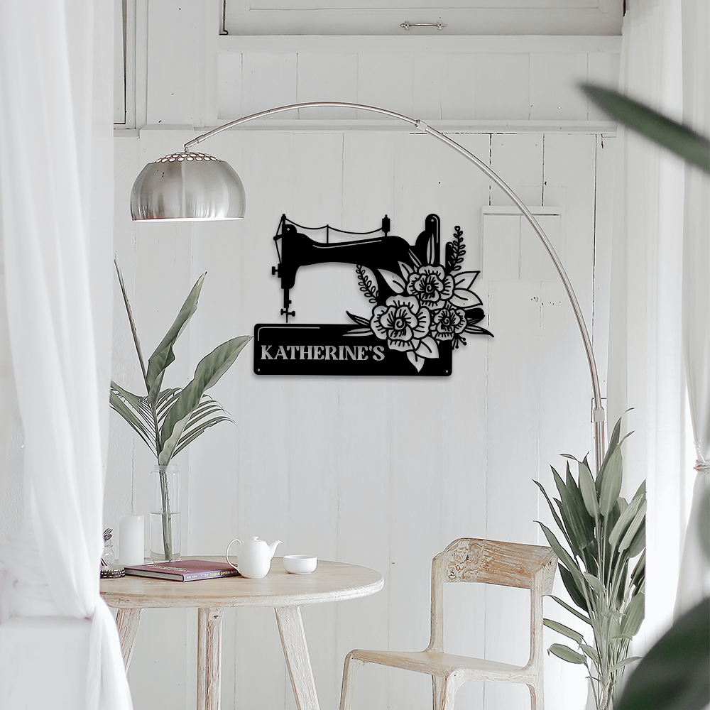 MeMate Sewing Room Sign, Custom Craft Room Décor Metal Signs for Women, Retro Style Craft Room, Personalized Sewing Door Signs, Vintage Plaque for Sewing Room, Quilting Room Decoration (Flowers)