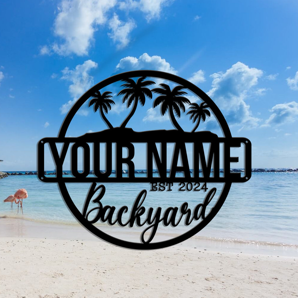 MeMate Backyard Paradise Sign, Patio Sign Outdoor Decor, Personalized Name Metal Sign for Backyard, Custom Name Signs for Backyard, Large Metal Sign for Outside, Housewarming Gifts…