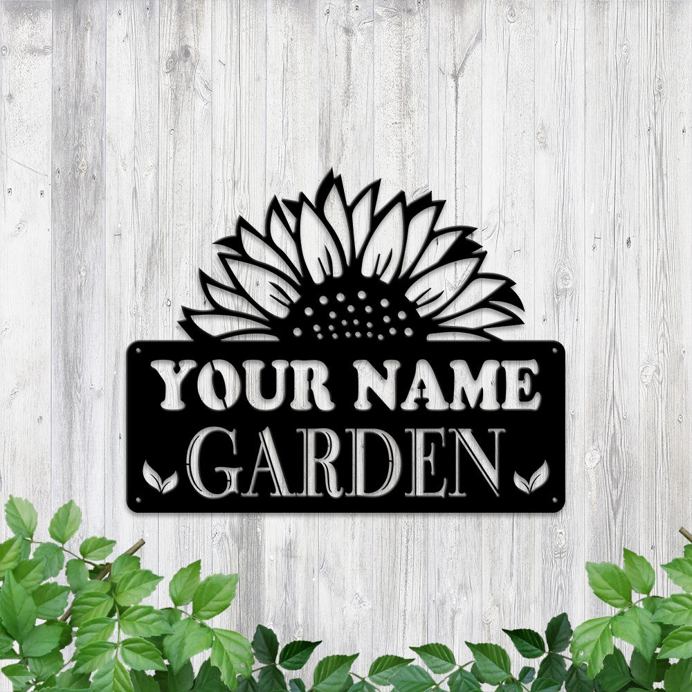 MeMate Personalized Metal Sign for Sunflower Garden, Custom Name Signs for Garden, Porch, Deck, Large Metal Garden Sign