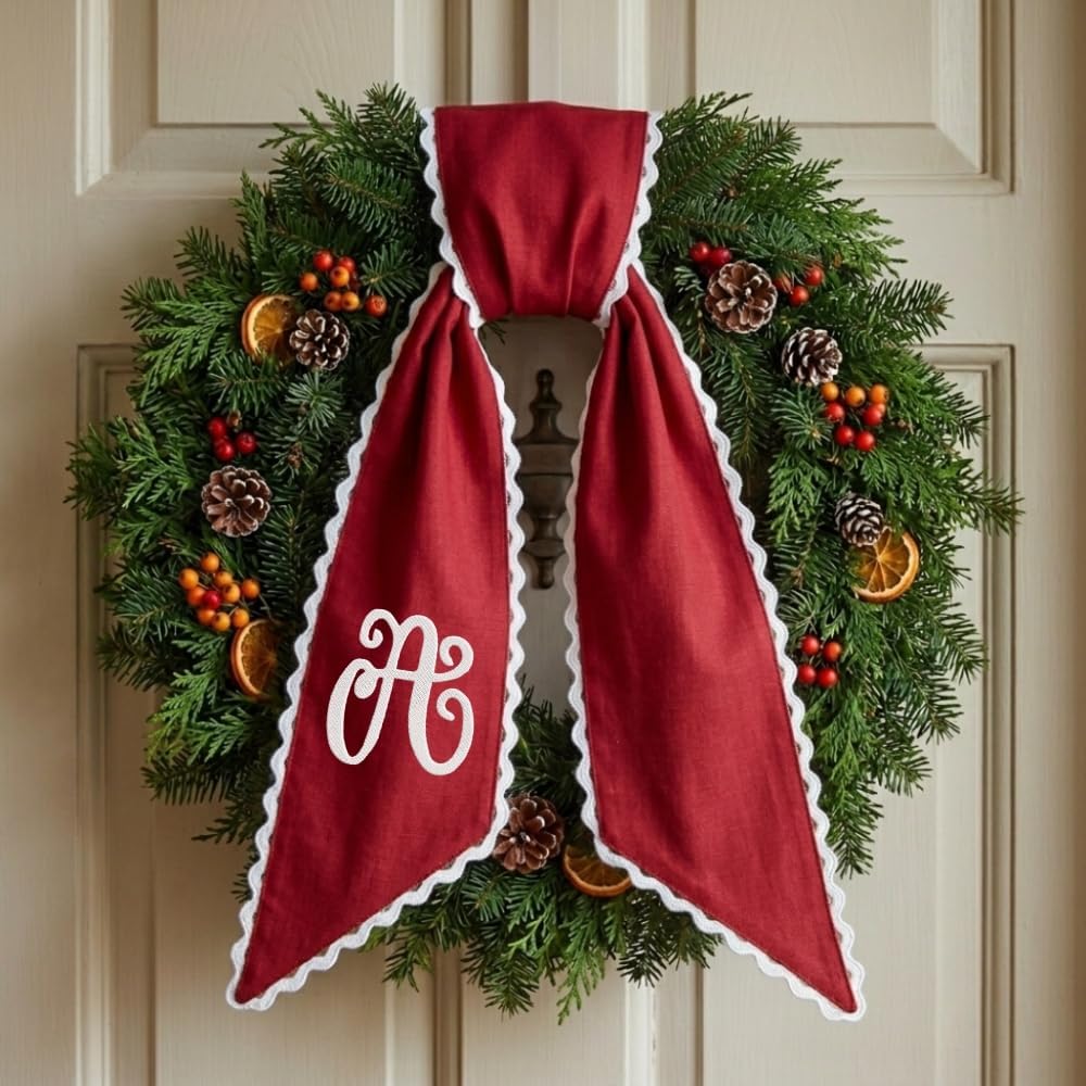 Personalized Christmas Wreath Sash, Custom Monogram Embroidery, 54x5 in - Xmas 08 — photo 4