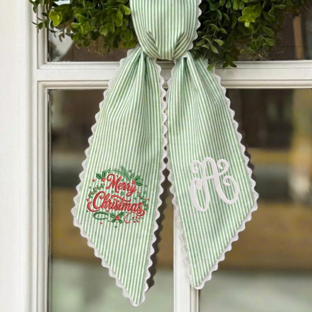 Personalized Christmas Wreath Sash, Custom Monogram Embroidery, 54x5 in - Xmas 08 — photo 6