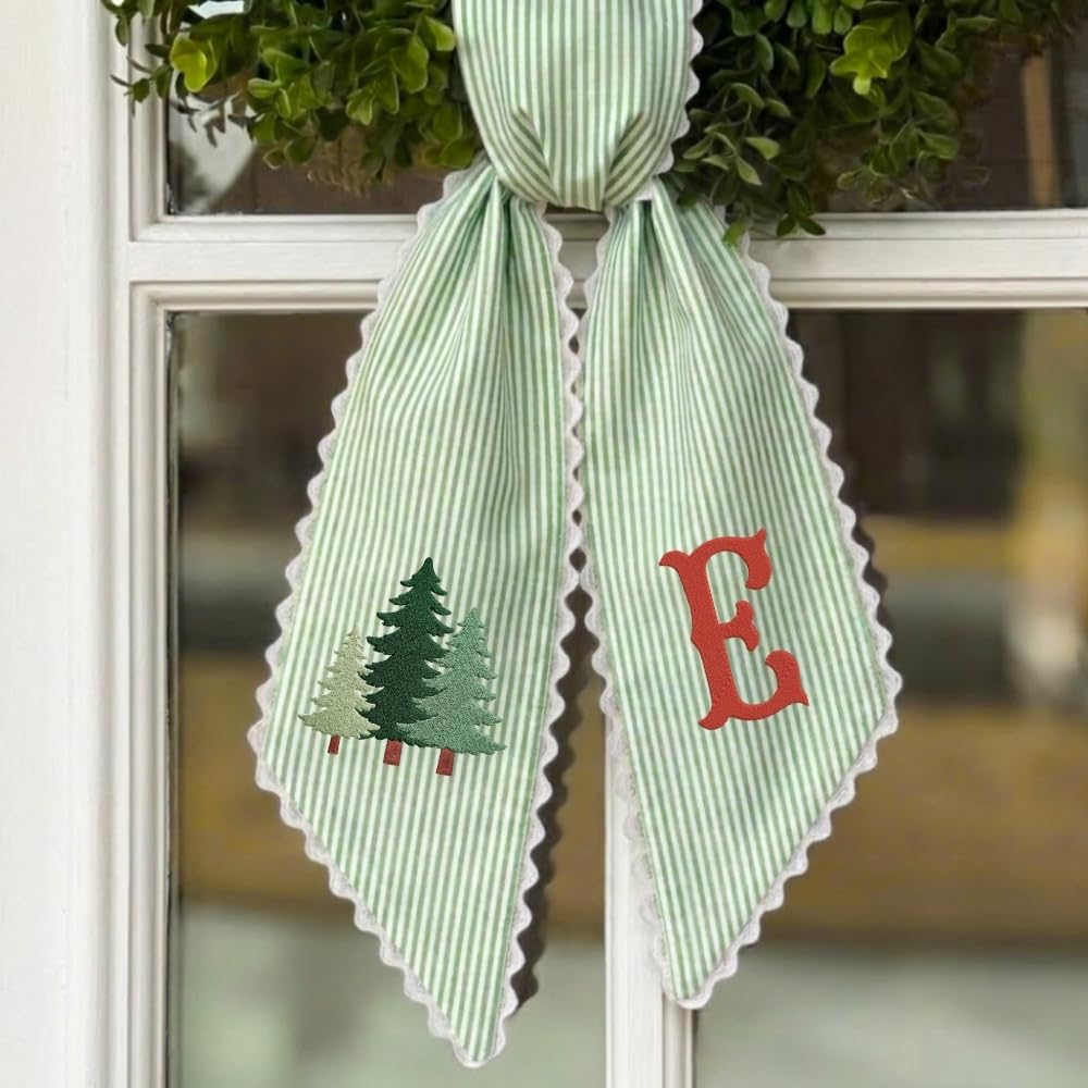 Personalized Christmas Wreath Sash, Custom Monogram Embroidery, 54x5 in - Pine Tree — photo 5