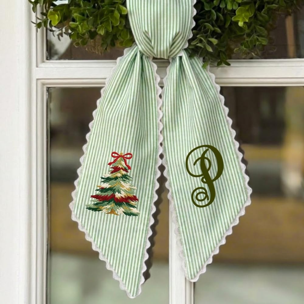 Personalized Christmas Wreath Sash, Custom Monogram Embroidery, 54x5 in - Christmas Tree — photo 5