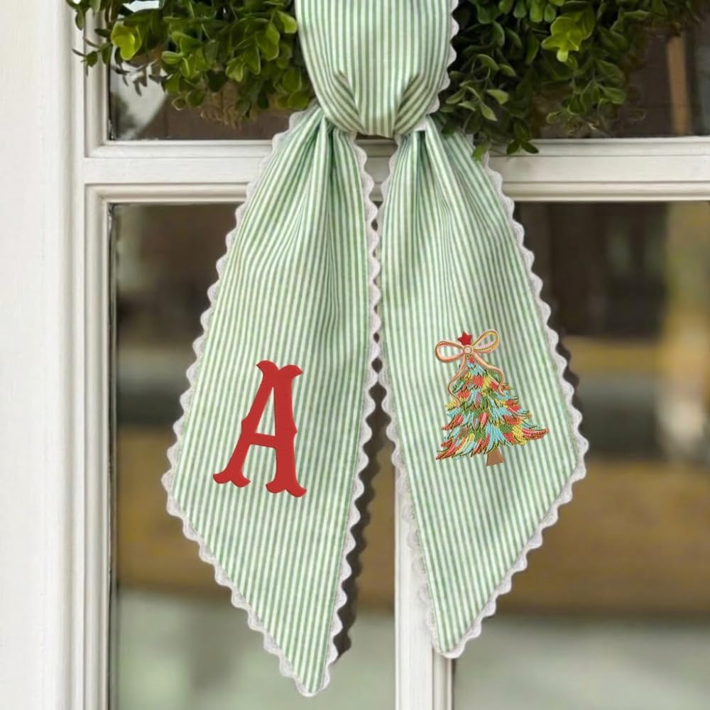Personalized Christmas Wreath Sash, Custom Monogram Embroidery, 54x5 in - Colorful Christmas Tree — photo 5