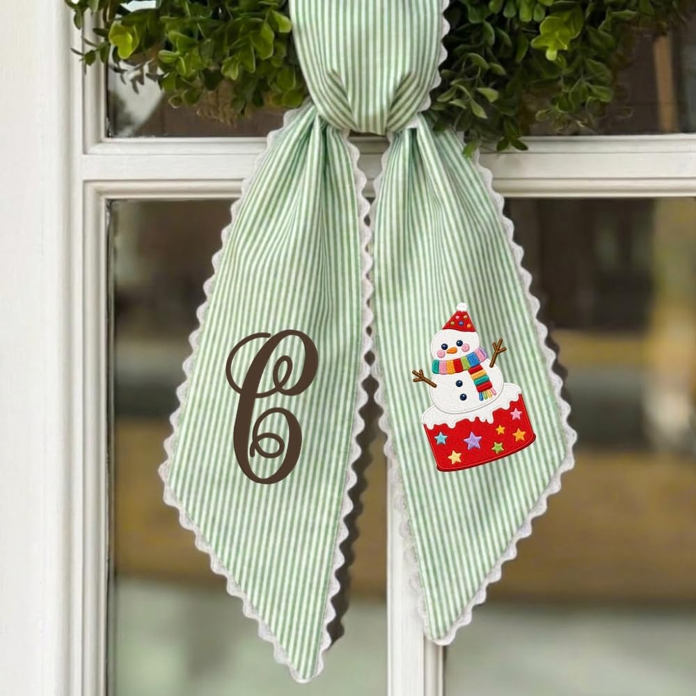 Personalized Christmas Wreath Sash, Custom Monogram Embroidery, 54x5 in - Snowman — photo 5