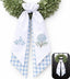 Monogram Wreath Sash Bow for Front Door, Hydrangea Wreath Ribbon with Adjustable Bow Knot Farmhouse Door Wreath Decor, Flowers Monogram Embroidered Sash for Holiday,Wedding,Memorial