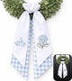 Monogram Wreath Sash Bow for Front Door, Hydrangea Wreath Ribbon with Adjustable Bow Knot Farmhouse Door Wreath Decor, Flowers Monogram Embroidered Sash for Holiday,Wedding,Memorial