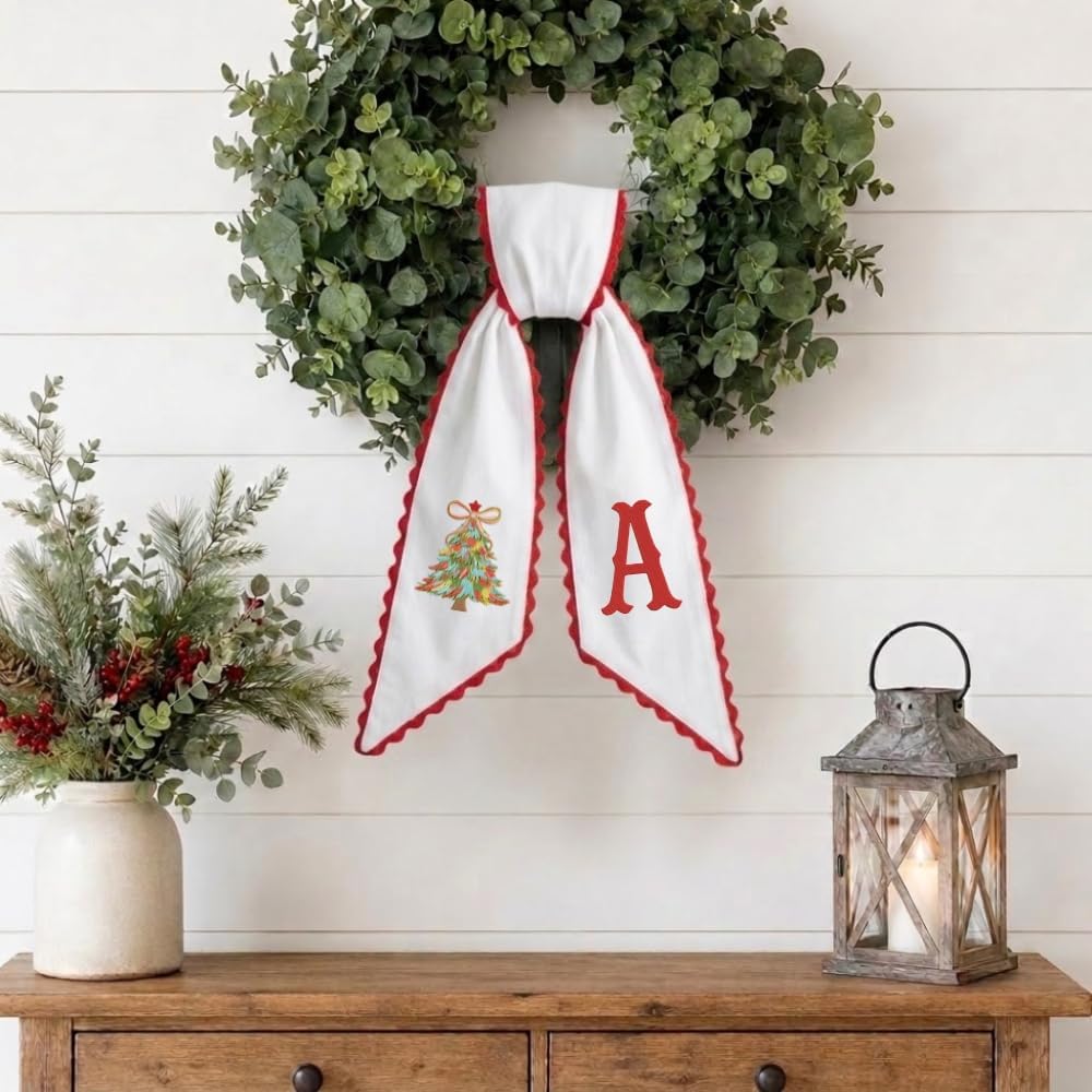 Personalized Christmas Wreath Sash, Custom Monogram Embroidery, 54x5 in - Colorful Christmas Tree — photo 7