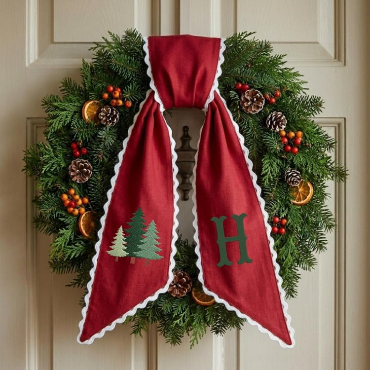 Personalized Christmas Wreath Sash, Custom Monogram Embroidery, 54x5 in - Pine Tree — photo 2