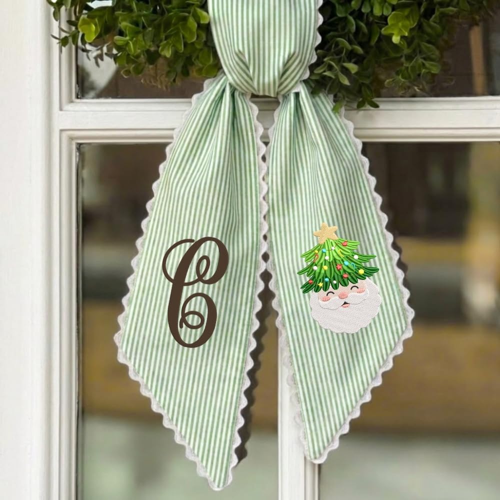 Personalized Christmas Wreath Sash, Custom Monogram Embroidery, 54x5 in - Santa Claus & Tree — photo 5