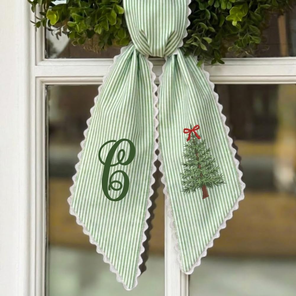 Personalized Christmas Wreath Sash, Custom Monogram Embroidery, 54x5 in - Xmas 06 — photo 5