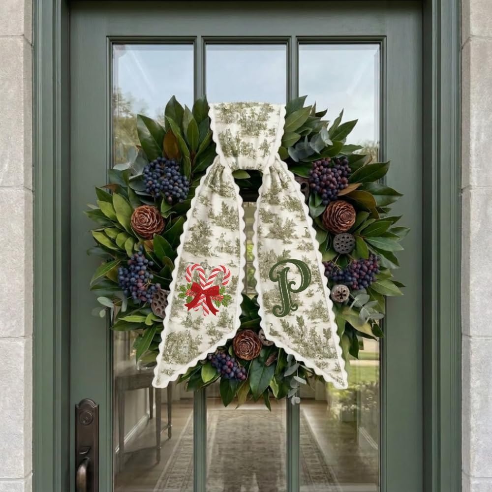 Personalized Christmas Wreath Sash, Custom Monogram Embroidery, 54x5 in - Xmas 04 — photo 6