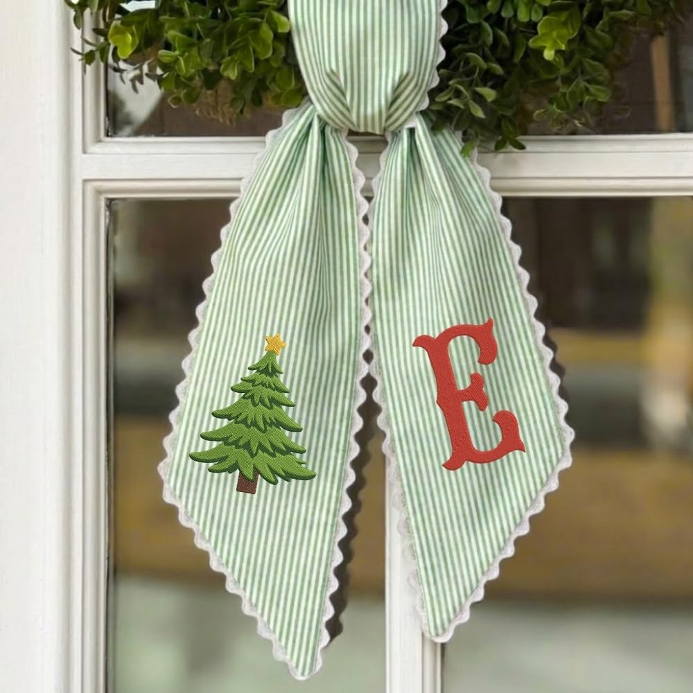 Personalized Christmas Wreath Sash, Custom Monogram Embroidery, 54x5 in - Pine Tree 01 — photo 6