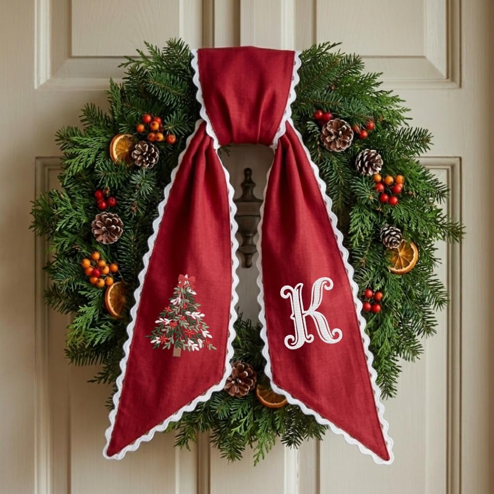 Personalized Christmas Wreath Sash, Custom Monogram Embroidery, 54x5 in - Xmas 05 — photo 2