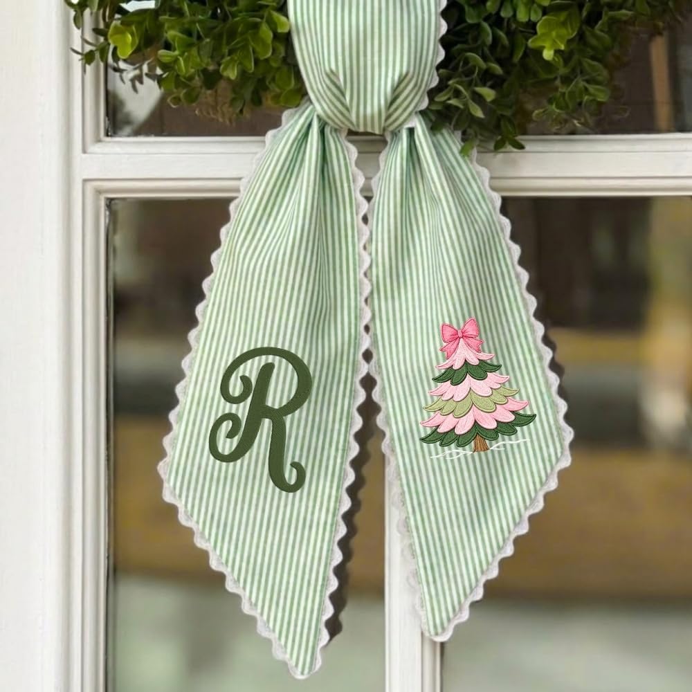 Personalized Christmas Wreath Sash, Custom Monogram Embroidery, 54x5 in - Pink Tree — photo 5