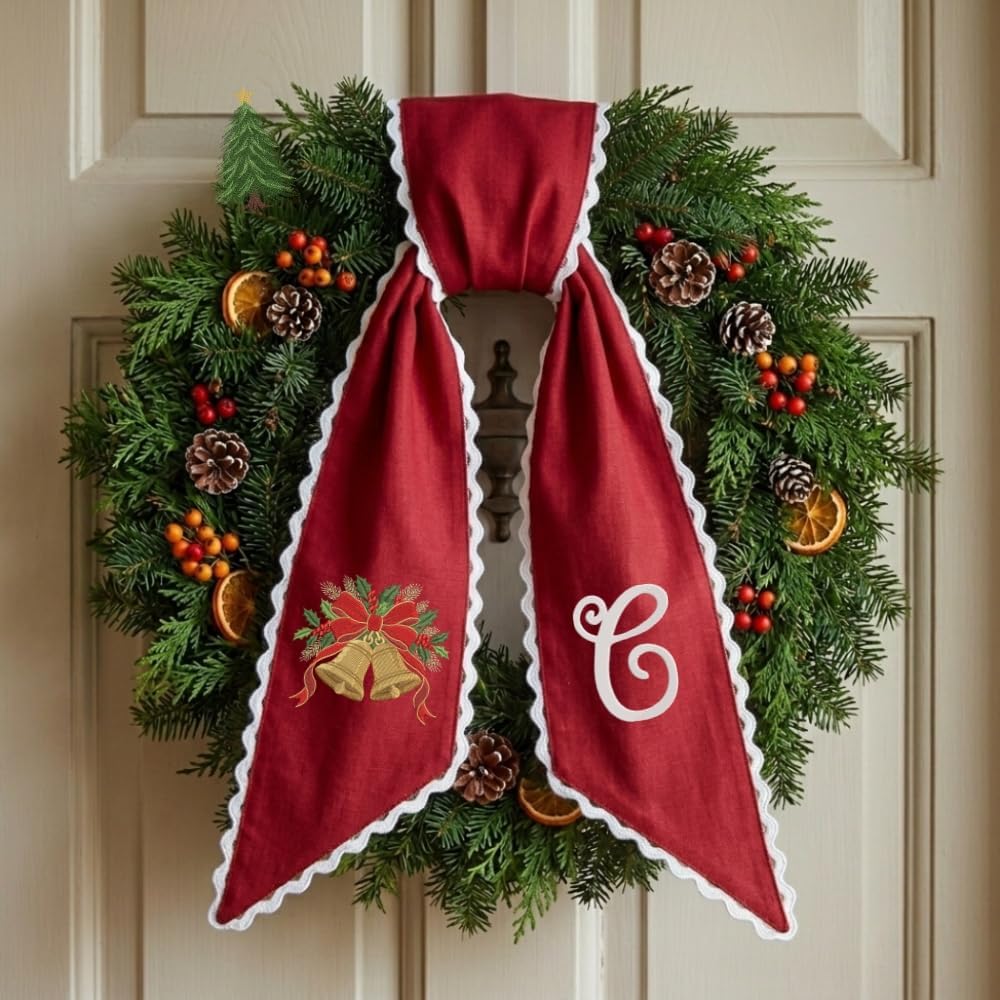 Personalized Christmas Wreath Sash, Custom Monogram Embroidery, 54x5 in - Xmas 02 — photo 2
