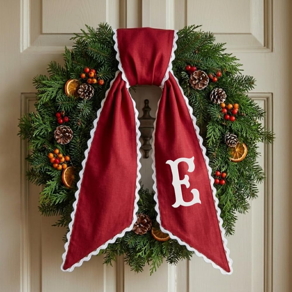 Personalized Christmas Wreath Sash, Custom Monogram Embroidery, 54x5 in - Xmas 01 — photo 3