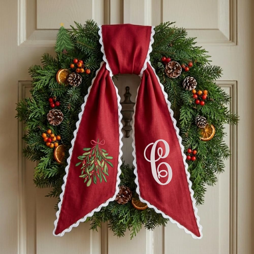 Personalized Christmas Wreath Sash, Custom Monogram Embroidery, 54x5 in - Xmas 03 — photo 2