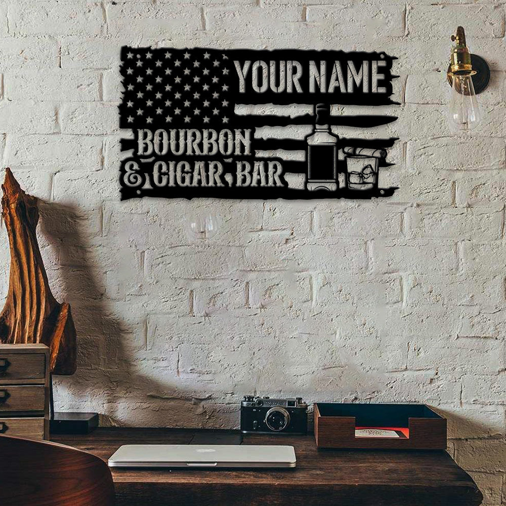 MeMate Bourbon Bar Sign for Bar Decoration, Indoor Outdoor Bar Decor, Personalized Metal Sign for Bar, Custom Name Signs for Bar, Large Metal Sign for Outside, Home Bar Gifts