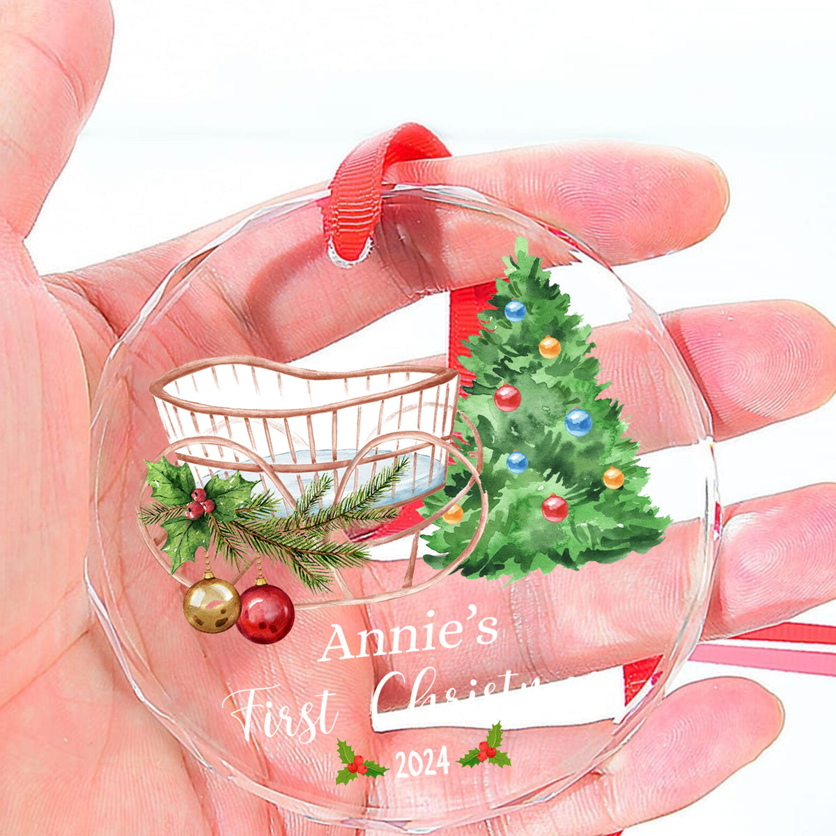 MeMate Baby's First Christmas Ornament 2024, Personalized Baby Ornaments with Name, Baby Ornament for Boys Girls, Christmas Baby Keepsakes for Newborn Infant Son Daughter