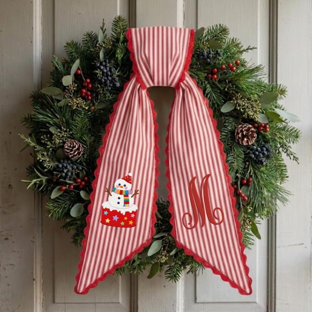 Personalized Christmas Wreath Sash, Custom Monogram Embroidery, 54x5 in - Snowman — photo 1