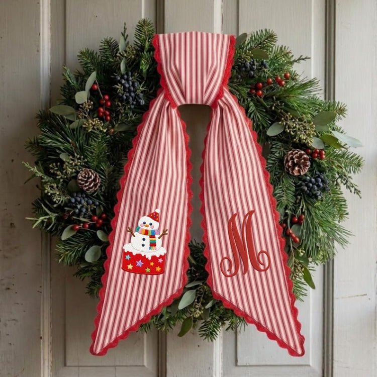 Personalized Christmas Wreath Sash, Custom Monogram Embroidery, 54x5 in - Snowman — photo 1