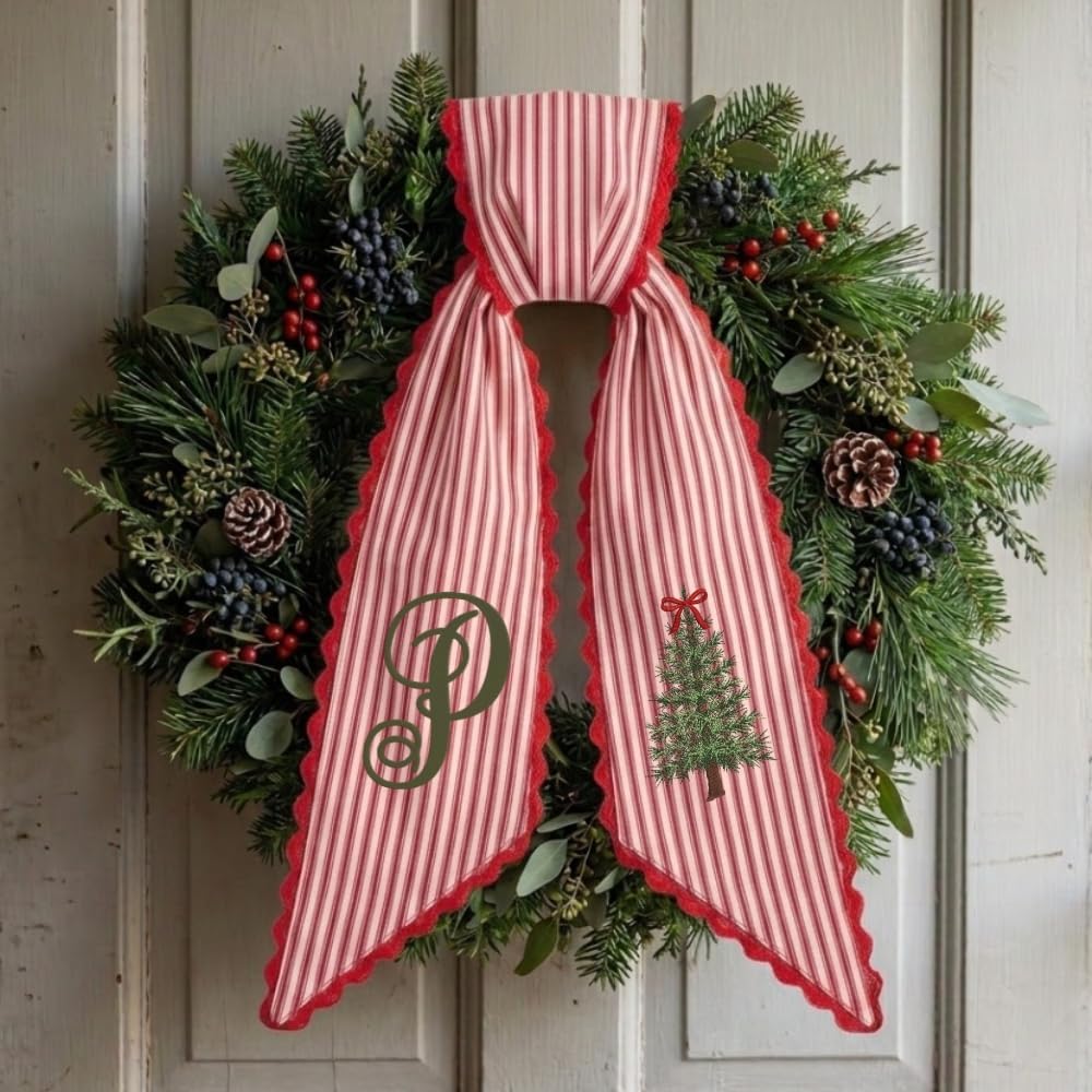 Personalized Christmas Wreath Sash, Custom Monogram Embroidery, 54x5 in - Xmas 06 — photo 1