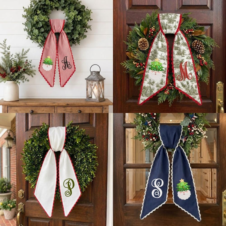 Personalized Christmas Wreath Sash, Custom Monogram Embroidery, 54x5 in - Santa Claus & Tree — photo 2