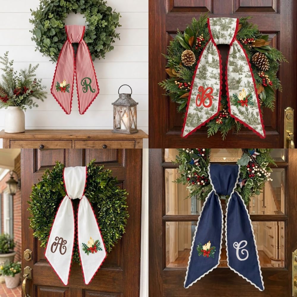 Personalized Christmas Wreath Sash, Custom Monogram Embroidery, 54x5 in - Christmas Candle — photo 3