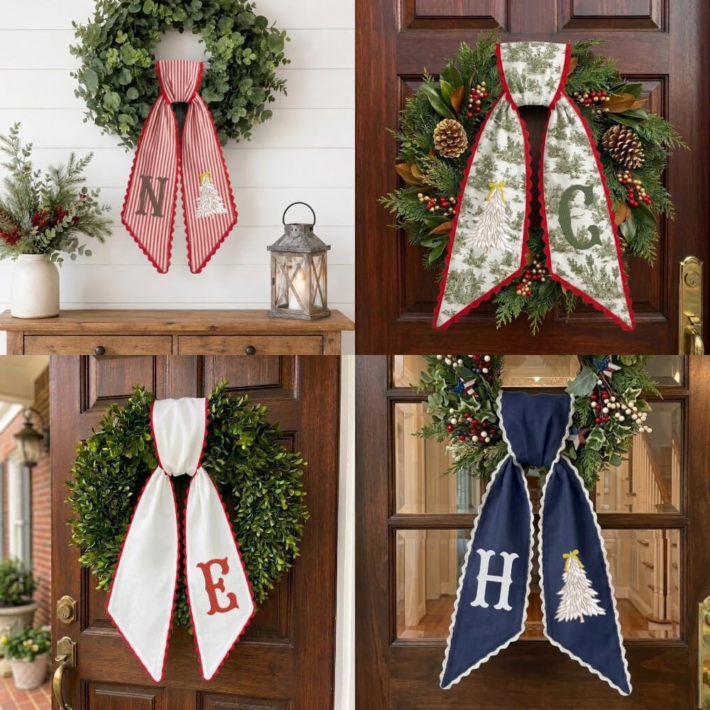 Personalized Christmas Wreath Sash, Custom Monogram Embroidery, 54x5 in - Xmas 09 — photo 2