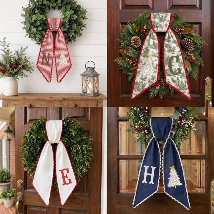 Personalized Christmas Wreath Sash, Custom Monogram Embroidery, 54x5 in - Xmas 09 — photo 2