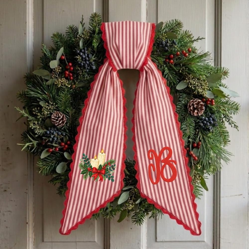 Personalized Christmas Wreath Sash, Custom Monogram Embroidery, 54x5 in - Christmas Candle — photo 1